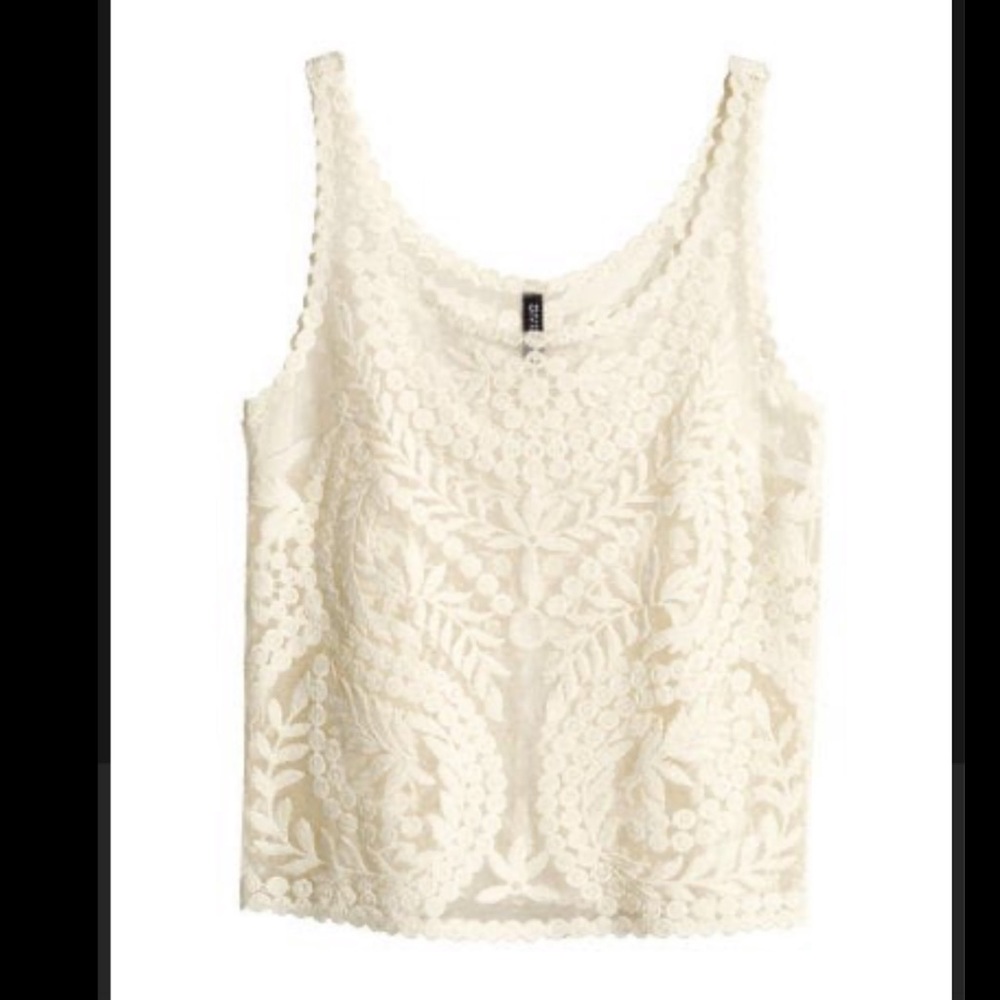 Embroidered Boho sheer ivory tank top blouse